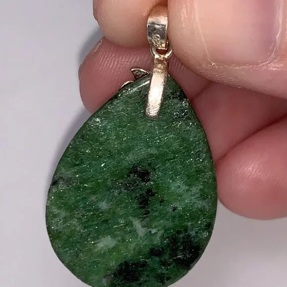 Ruby Zoisite Teardrop Pendant with Leaf Bail - Picture 3 of 14